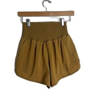 Offline by Aerie Women's Size S Real Me Smocked Running Tan Shorts gym exercise